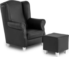 Kožené kreslo AS LUX s taburetom, čierna (k-70) / biela