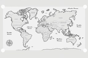 Samolepiaca tapeta mapa sveta so šedým okrajom - 375x250