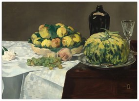 Sklenený obraz - Edouard Manet, Still Life with Melon and Peaches, reprodukcia (70x50 cm)