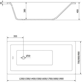 Mexen Cubik obdĺžniková vaňa 180 x 80 cm s obložením, biela - 55031808000X