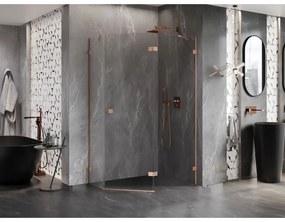 Mexen Lunar, päťuholníkový sprchový kút s pravým sklonom 100 x 80 cm, 8mm číre sklo, profil medená matná, 831-100P-080L-65-00-P