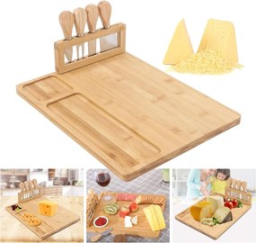 Bambusové servírovací prkénko s noži SALERS hnědé