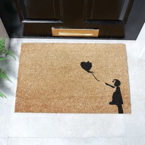 Rohožka z prírodného kokosového vlákna Artsy Doormats Girl with a Balloon Graffiti, 40 x 60 cm