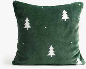 Goldea vianočná mikroplyšová obliečka na vankúš deluxe - biele stromčeky na tmavo zelenej 40 x 40 cm