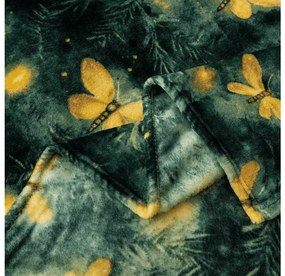 Mikroplyšová deka YELLOW BUTTERFLY, tmavozelená Rozmer: 160 x 200 cm