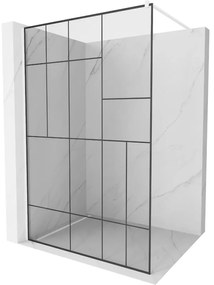 Mexen Kioto, Walk-In sprchová zástena 100 x 200 cm, 8mm sklo číre/čierny vzor, biely profil, 800-100-101-20-78