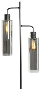 Moderná stojaca lampa čierna s dymovým sklom 2-svetlo - Stavelot