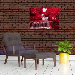 Sklenený obraz - Indonézske vodopády v červenej (70x50 cm)