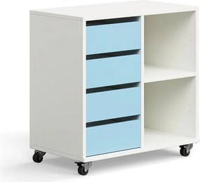 Úložná skriňa CASPER, 4 zásuvky, 2 priehradky, biela, modrá