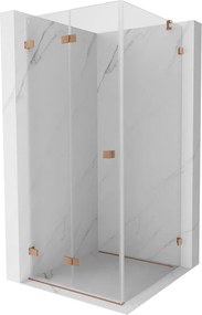 Mexen Lunar-F, 1-krídlový sprchový kút so skladacími dverami, ľavý, 70 x 70 cm, 8mm číre sklo, medený profil, 836-070-070-65-00-L