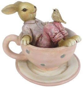Dekorácie králika sediaci v čajovom šálke - 10 * 8 * 8 cm