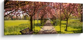 Obraz - sad čerešní (s hodinami) (90x30 cm)