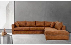 Koňakovohnedá rohová pohovka z imitácie kože (pravý roh) Hamburg – Scandic
