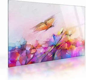 Sklenený obraz - Motýľ nad kvetinou, abstrakcia (70x50 cm)