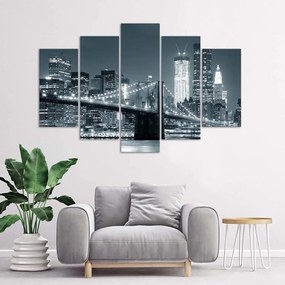 Obraz na plátně pětidílný New York Bridge Černobílý most - 200x100 cm