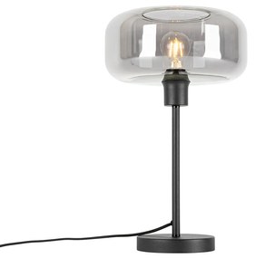 Art Deco stolná lampa čierna s dymovým sklom - Bizle