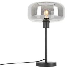 Art Deco stolná lampa čierna s dymovým sklom - Bizle