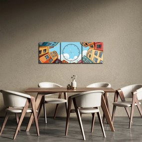 Obraz - Medzi domami (s hodinami) (90x30 cm)