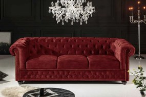 Dizajnová trojsedačka Chesterfield 205 cm červený zamat
