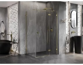 Mexen Lunar T, výklopný pravý sprchový kút 140 x 120 cm, 8mm číre sklo, zlatý profil, 834T-140-120-50-00-P