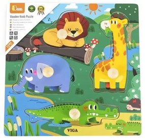 Viga Detské drevené puzzle s úchytmi Viga Divoké zvieratá 4 ks