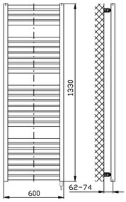 Aqualine Sapho, TONDI-E elektrické vykurovacie teleso, rovné, 600x1330 mm, 600W, čierna matná