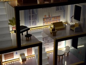 JOKOMISIADA Drevený domček pre bábiky v štýle Boho s LED osvetlením ZA4131