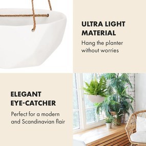 Blumfeldt Laren, závesný kvetináč, Ø 28 cm, Polystone, s prírodnými lanami, súprava 2 kusov