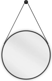 Mexen String, okrúhle kúpeľňové zrkadlo na pásiku 50 cm, farba rámu čierna matná, 9854-050-050-000-70