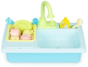 Kuchynský drez s kohútikom naplneným vodou, 12 doplnkov, detská hračka