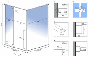 Rea Fargo, sprchový kút s krídlovými dverami 100 (dvere) x 80 (stena) x 195 cm, 6mm číre sklo, čierny profil + čierna sprchová vanička Savoy, KPL-K4909