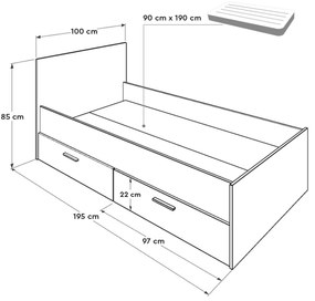 Jednolôžková posteľ 90 cm Vobima 2 (dub sonoma + biela) (s roštom) (s úlož. priestorom). Vlastná spoľahlivá doprava až k Vám domov. 1094834