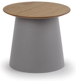 Plastový kávový stolík SETA s drevenou doskou, priemer 490 mm, dub/sivá
