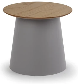Plastový kávový stolík SETA s drevenou doskou, priemer 490 mm, dub/sivá