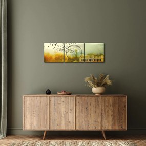 Obraz maľované krajiny so sídlom (s hodinami) (90x30 cm)
