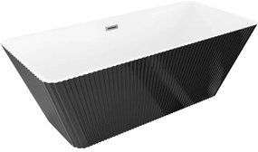 Mexen Tava, voľne stojaca ryhovaná vaňa 170 x 75 cm, biela-čierna, brúsený grafit prepad, 52851707575-66