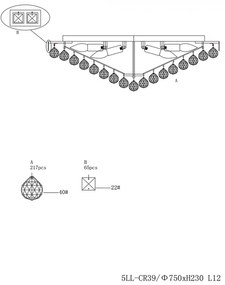 Zlaté krištáľové svietidlo stropné Ø80