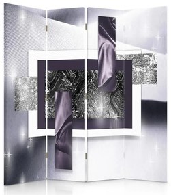 Ozdobný paraván Abstraktní fialová šedá - 145x170 cm, štvordielny, obojstranný paraván 360°