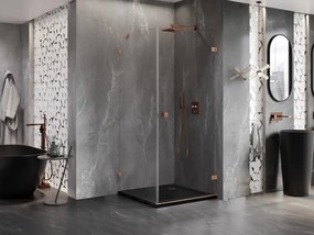 Mexen Lunar-B, pravostranný výklopný sprchový kút 80 x 80 cm, 8mm číre sklo, profil medená matná, 832-080-080-65-00-P