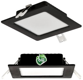 BERGE Štvorcový LED panel čierny - zapustený - 6W - PC - neutrálna biela