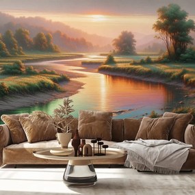 Tapeta západ slnka nad pokojnou riekou