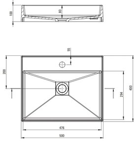 Deante Correo, granitové umývadlo na dosku 500x400x125 mm, šedá metalíza, DEA-CQR_SU5S