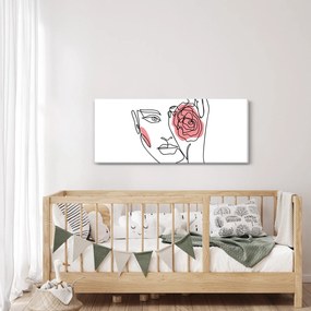 Obraz - Line art tvár s ružou (120x50 cm)