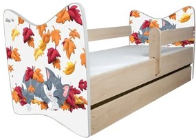Detská posteľ  " Mačička v lístí " deluxe, Rozmer 140x70 cm, Farba dub jasný, Matrace bez matraca