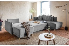Sivá menčestrová rozkladacia rohová pohovka (pravý roh/do "U") Lazy Lukka – Miuform