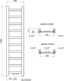 Mexen Bolt, vykurovacie teleso 1200 x 300 mm, 240 W, spodné a stredové, čierna, W126-1200-300-00-70