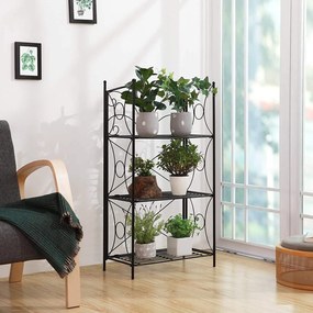 Záhradná polica z kovaného železa, s 3 úrovňami, čierna