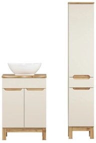 Koupelnová sestava Bali Nature Lola s deskou, umyvadlem a skříňkami 60 cm kašmírová/dub wotan