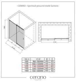 Cerano Santoro, sprchové posuvné dvere 120x195 cm, 6mm šedé sklo, čierny profil, CER-CER-424954