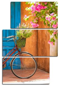 Obraz na plátne - Pristavený bicykel s kvetmi - obdĺžnik 774C (105x70 cm)